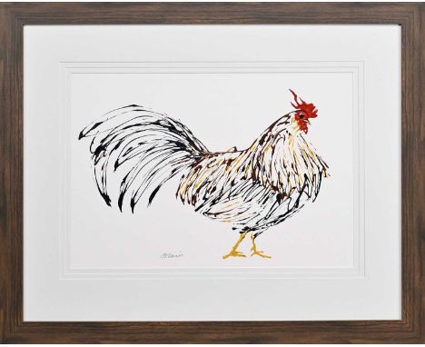 * BECKY MAIR, BRANDY (STUDY OF A HEN) acrylic on paper, signed mounted, framed and under glassimage size 36cm x 52cm, overall