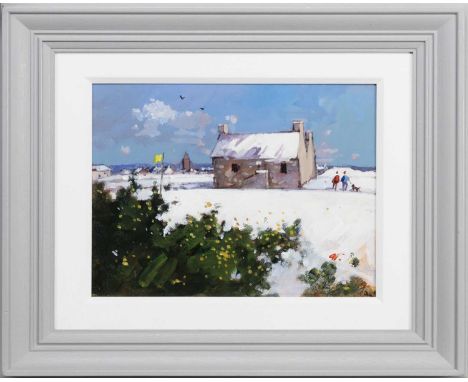 * JAMES ORR (SCOTTISH 1931 - 2019), ST NICHOLAS G C, UNDER SNOW acrylic on board, signed, titled versoframed and under glassi