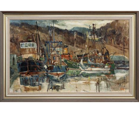 * JAMES WATT RGI (SCOTTISH 1931 - 2022), AULD REEKIE, CRINAN  oil on canvas, signed, titled and dated 1980 versoframedimage s