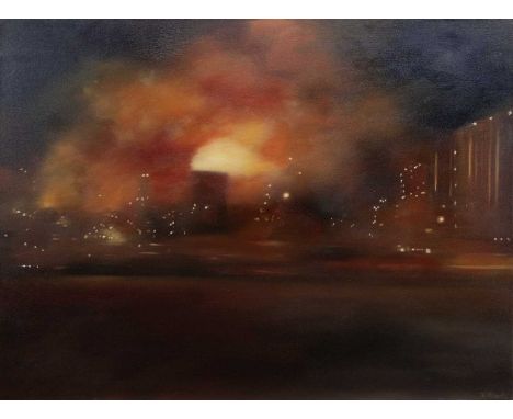 * LESLEY ANNE DERKS (BRITISH b. 1977), ATMOSPHERIC LIGHTS oil on canvas, signed, titled versounframedoverall size 76cm x 101c