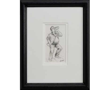 * GRAHAM H D MCKEAN, A MAN WHO LIKED HIS DRINK pencil on paper, signed, titled verso mounted, framed and under glassimage siz