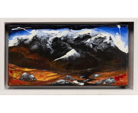 * GARRY BRANDER, GLENCOE oil on canvas, signed, titled and dated 2010 versoframedimage size 15cm x 30cm, overall size 30cm x 