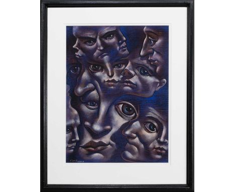 * FRANK MCFADDEN (SCOTTISH b. 1972), MANY FACES pastel on paper, signed mounted, framed and under glassimage size 62cm x 46cm