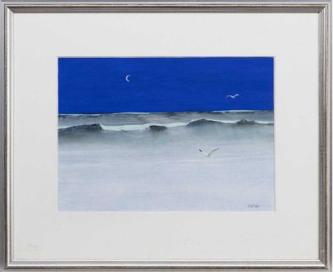 * BILL WRIGHT RSW RGI DA (SCOTTISH 1931 - 2016), NIGHT TIME COAST WITH GULLS watercolour on paper, signedmounted, framed and 