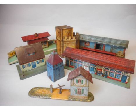 Bing,  O gauge tinplate Victoria Station: on turquoise base and red tiled roof with advertising posters, 27cm. long, a Bing w