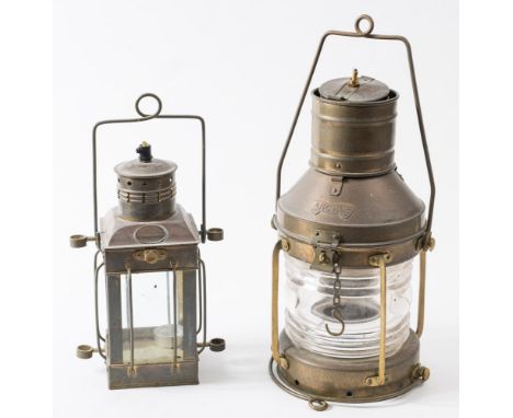 A Copper and brass Anchor lamp and a square section Nauticalia lamp: (2)