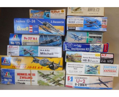 Airfix, Italeri, Revell and others, a collection of 1/72nd scale model aircraft construction kits: mostly World War Two subje