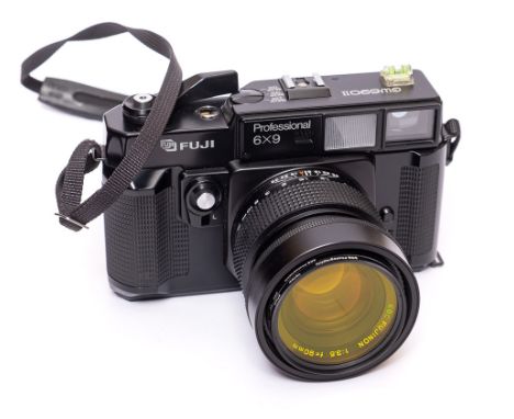 A Fuji Professional 6x9 Rangefinder medium format film camera: GW690 MK II, 90mm Fujinon f3.5 lens,  together with instructio