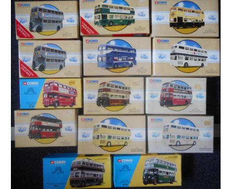 Corgi Classic Public transport, assorted double decker buses by Leyland, Daimler and others: includes Ashton Under Lyme, Gree