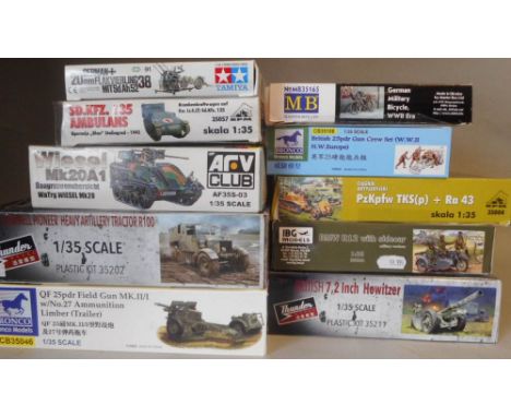 Bronco, Master Box, Tamiya and others, a collection of assorted 1/35th scale model construction kits: includes motorcycles, b