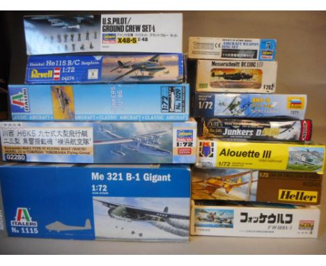 Heller, Italeri, Revell and others, a collection of 1/72nd scale model construction kits: includes Me 321 Giant, Alouette III