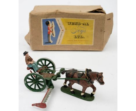 Wend-Al 'Unbreakable Toy Range' Farm Range Grass Cutter,: green two wheeled chassis with movable cutter and seated driver, br