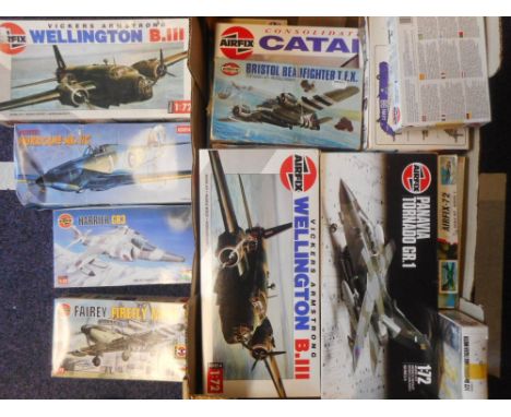 Matchbox, Academy and Airfix a collection of 1/72nd  plastic aircraft construction kits,: includes;-  fighter aircraft, helic