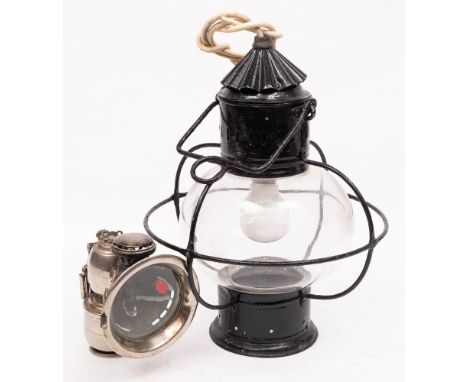 A Powell &amp; Hanmer Ltd 'Sultan' bicycle lamp, together with a Victorian over painted ship's lantern (2): 