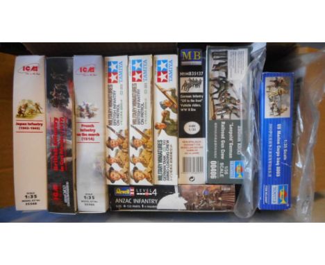 ICM, Tamiya, Master Box and others: a collection of 1/35th scale military figure construction kits; includes World War One an