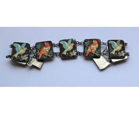 TOKI OF TOKYO SILVER AND ENAMEL BIRDS OF PARADISE BRACELET BY TOSHIKANE ARITA  Signed on the back - Japanese Characters with 