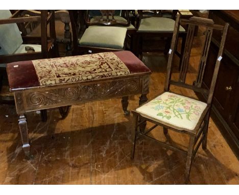 A George III mahogany gate-leg table; A Victorian two-seater piano stool; Plantagenet chair (3)