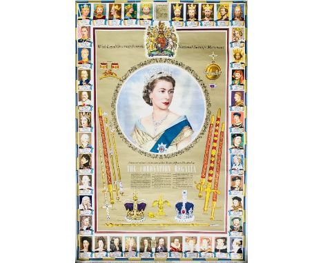 National Savings poster commemorating the coronation of HM Queen Elizabeth II, the central portrait after the photograph by D