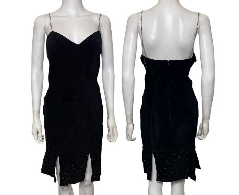 1980s fashions to include a Laura Ashley ballet length gown in jade green cotton, a diamante studded suede cocktail dress by 