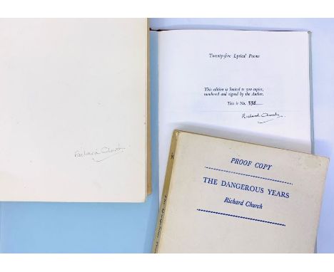 Church, Richard. Collection of 14 books, mostly first editions, to include Over the Bridge, reprinted 1956, signed by the aut
