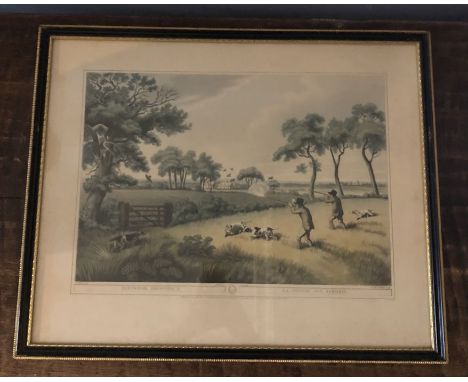 A framed print Partridge Shooting II, La Chasse aux Perdrix 47.5cm x 58cm 