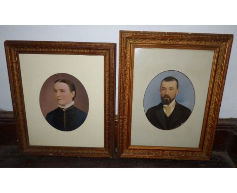 Pair of Victorian portrait paintings , unsigned and in gild frames .62 cm x 49 cm and 57 cm x 49 cm
