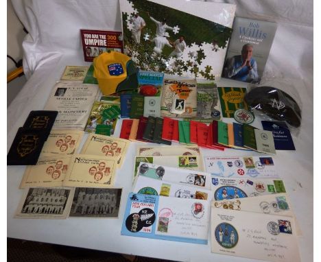 Cricket interestCollection of cricket ephemera , to include posters , a book on John Willis , Nottingham cricket cards , sout