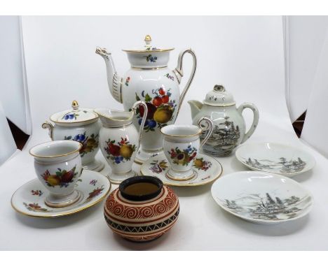 A group of mixed Ceramics , to include a Meissen part coffee service , 2 Chinese saucers with a matching jug , and a vase Dam