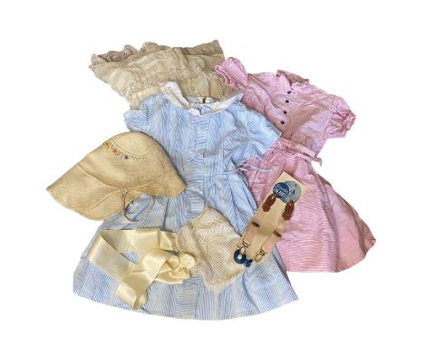 two 1940s/50s girls dresses French deadstock, these have never been worn), an early 20th century baby's gown, 1940s/50s child
