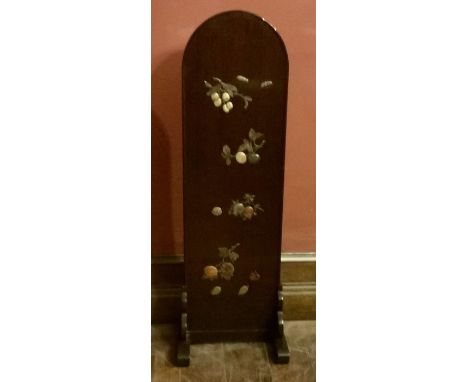 A Far eastern style arch shape single panel dressing screen, mounted with carvings of a exotic fruit tree. 153cm H
