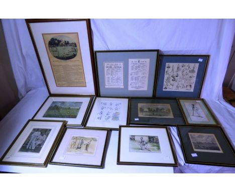 Collection of 11 cricket prints , to include the Australian cricket team at the final match at crystal palace 1875 , George P