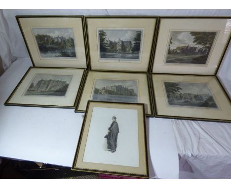 set of 6 Oxfordshire prints published by J skelton , Magdalen Bridge , Oxford circa 1826-27 , 2 of Broughton Castle , Rousham