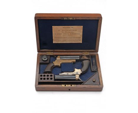 A COMPOSED PAIR OF SHARP'S PATENT FOUR-BARRELLED .30 (RIMFIRE) DERRINGER PISTOLS, serial no. 10851 / 22370, in a later case, 