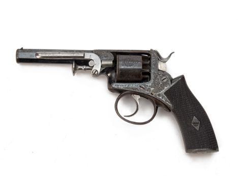 A 100-BORE PERCUSSION DOUBLE-ACTION REVOLVER SIGNED WILSON, SHEFFIELD, serial no. 5382, with a period drawing of same, circa 
