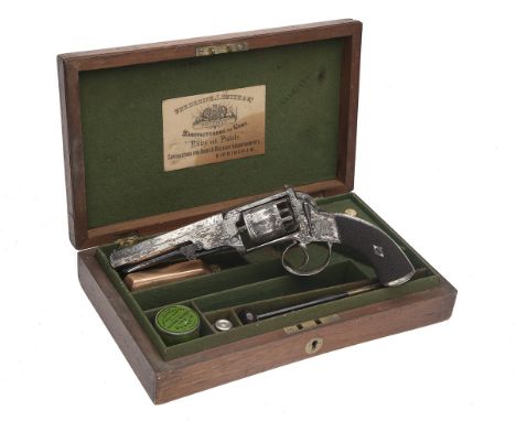 A CASED SILVER-PLATED 60-BORE WEBLEY WEDGE-FRAME PERCUSSION REVOLVER RETAILED BY F. SMITH &amp; CO. LONDON, no visible serial