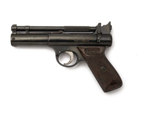 A GOOD BOXED .22 WEBLEY 'SENIOR' AIR-PISTOL, batch no. 1213, with outer mailing sleeve, circa 1964, with blued 6 5/8in. barre