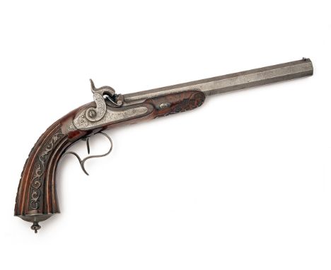 A CONTINENTAL 14mm SINGLE-SHOT PERCUSSION RIFLED TARGET PISTOL SIGNED BLANCHARD, no visible serial number, circa 1850, with o