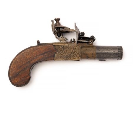 A 40-BORE FLINTLOCK BOXLOCK POCKET PISTOL SIGNED R. WESTON, HASTINGS, no visible serial number, with round 1 3/8in. iron turn