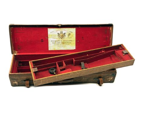 HOLLAND &amp; HOLLAND A TWO-TIER BRASS-CORNERED OAK AND LEATHER DOUBLE GUNCASE, fitted for 30in. barrels, the interior lined 