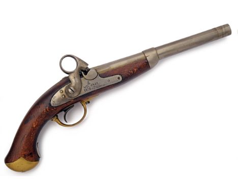 A SCARCE 17mm DANISH MODEL 1848 PERCUSSION SERVICE PISTOL, serial no. 305, dated for 1852, with tapering round iron 10 3/4in.