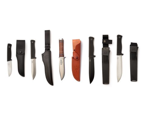 FIVE AS NEW BOXED FIXED-BLADE SPORTING KNIVES BY FALLKNIVEN, SWEDEN, to include an 'NL4', two 'A1' models (one in black, the 