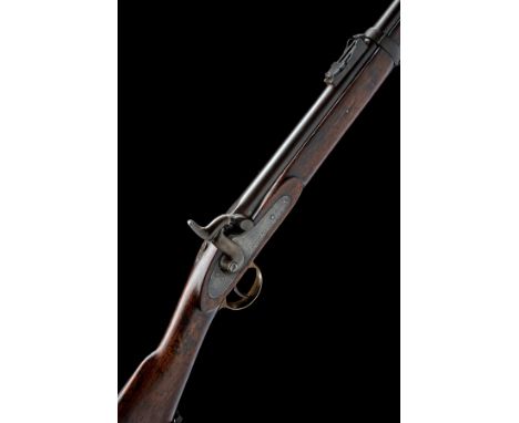 A .577 PERCUSSION VOLUNTEER TWO BAND RIFLE BY WESTLEY RICHARDS, no visible serial number, circa 1860, with 33in. Birmingham p