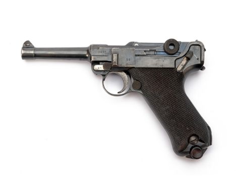 A 9mm (PARA) DWM LUGER P08 SEMI-AUTOMATIC PISTOL WITH MATCHING NUMBER MAGAZINE, serial no. 3255, dated for 1915, with 4in. ba