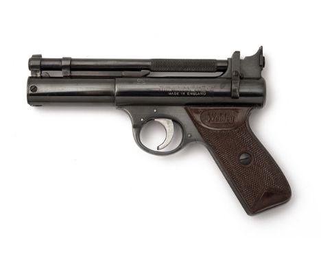 A BOXED .22 WEBLEY 'SENIOR' AIR-PISTOL, batch number 759, circa 1969, with blued 6 5/8in. barrel, adjustable rear-sight blade