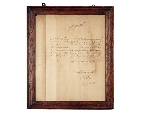 A RARE FRAMED TWO-SIDED DOCUMENT RELATING TO PAYMENTS DUE TO THE OFFICERS AND MEN OF THE BERKSHIRE REGIMENT FOR THE YEAR 1760