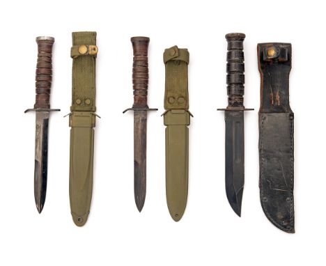 A TRIO OF UNITED STATES MILITARY SIDEARMS, all mid 20th century including a Marine Corps style bowie signed 'Camillus New Yor