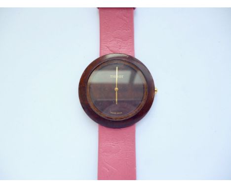 A Tissot "Wood Watch", with original Tissot pink leather strap