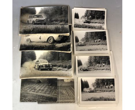 A quantity of vintage motor sport / rally event photographs, including images of a Ford Escort, Mini Cooper, BMW 2002, Ford C