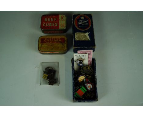 Vintage domestic packaging including a Fox's Glacier Mints box and a Brooke Bond tin of beef cubes, together with a small qua