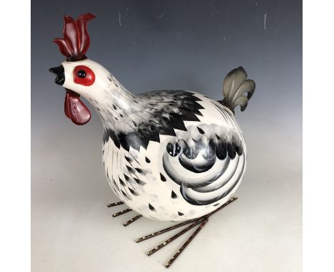 A large Galla 'Rocking Roosters' sprung ceramic ornament, 42 cm